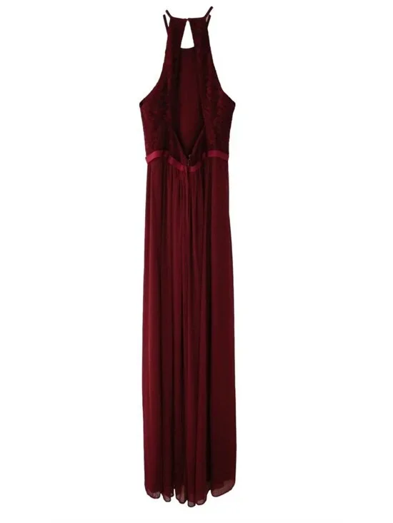 David's Bridal New Wine Lace Bodice Mesh Long Gown Size 28 Maxi Dress Bridesmaid - Picture 8 of 8